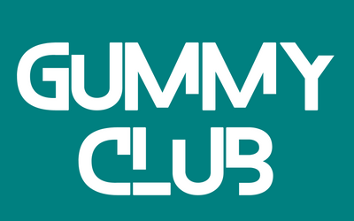 White 'Gummy Club' logo on a teal background
